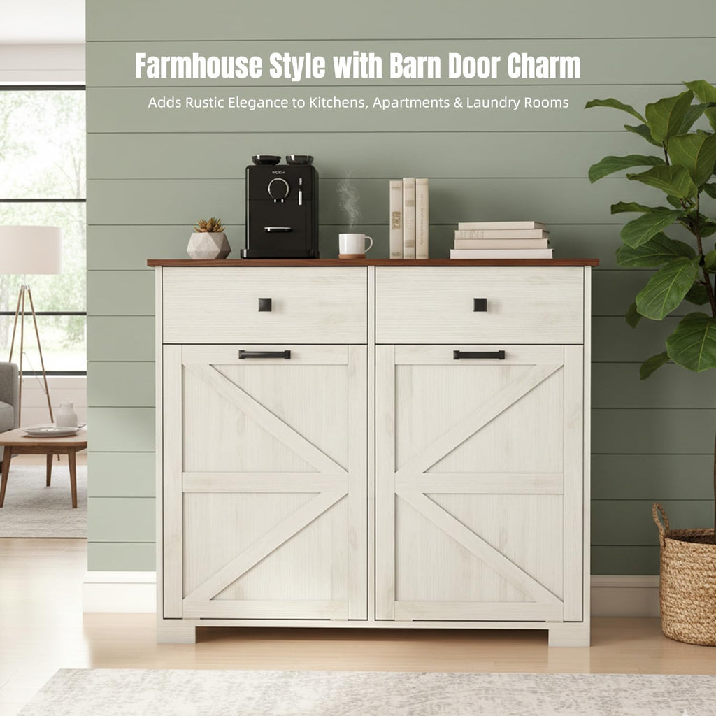 White Tilt Out Trash Can Cabinet K51818