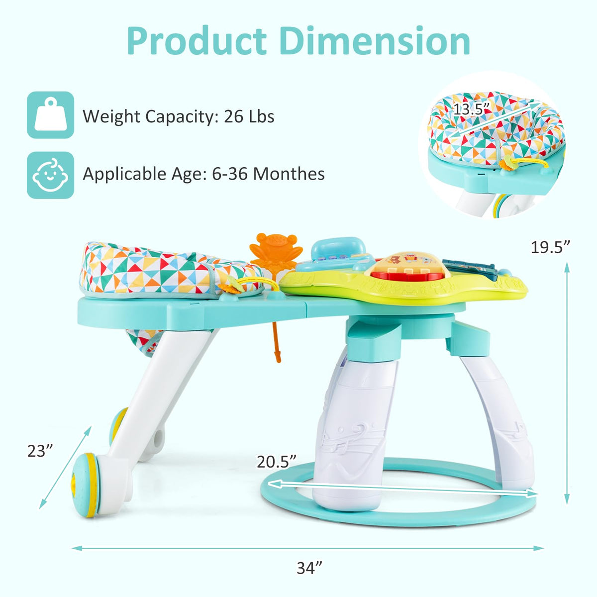 3 in 1 Baby Activity Center Walker with Play Table Green O835
