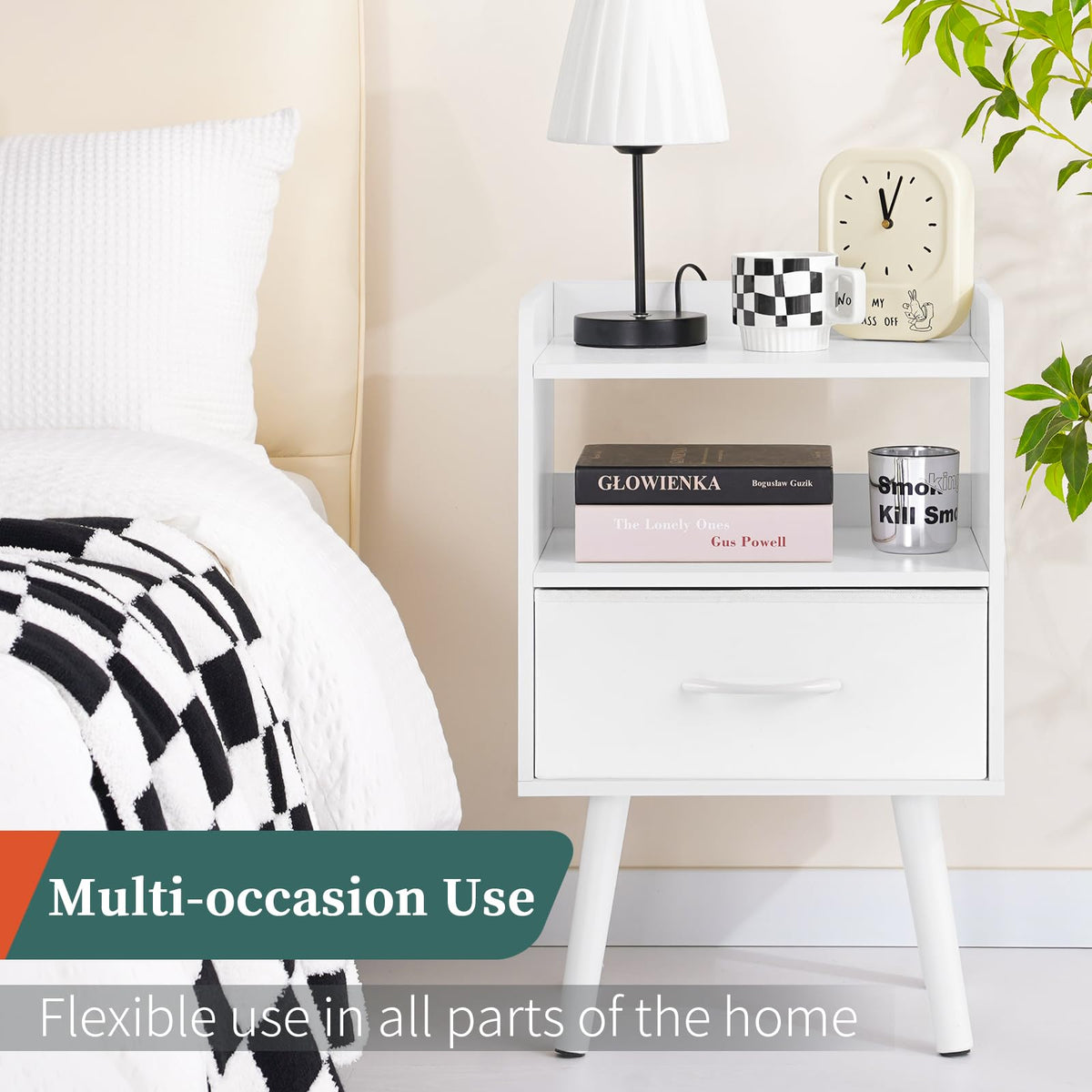 Modern Nightstand with Drawer and Open Storage Shelf I854