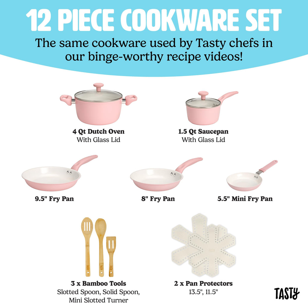 12 Piece Pink Nonstick Ceramic Cookware Set D6787