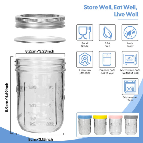 16oz 6-Pack Wide Mouth Glass Mason Jars with Airtight Lids E453