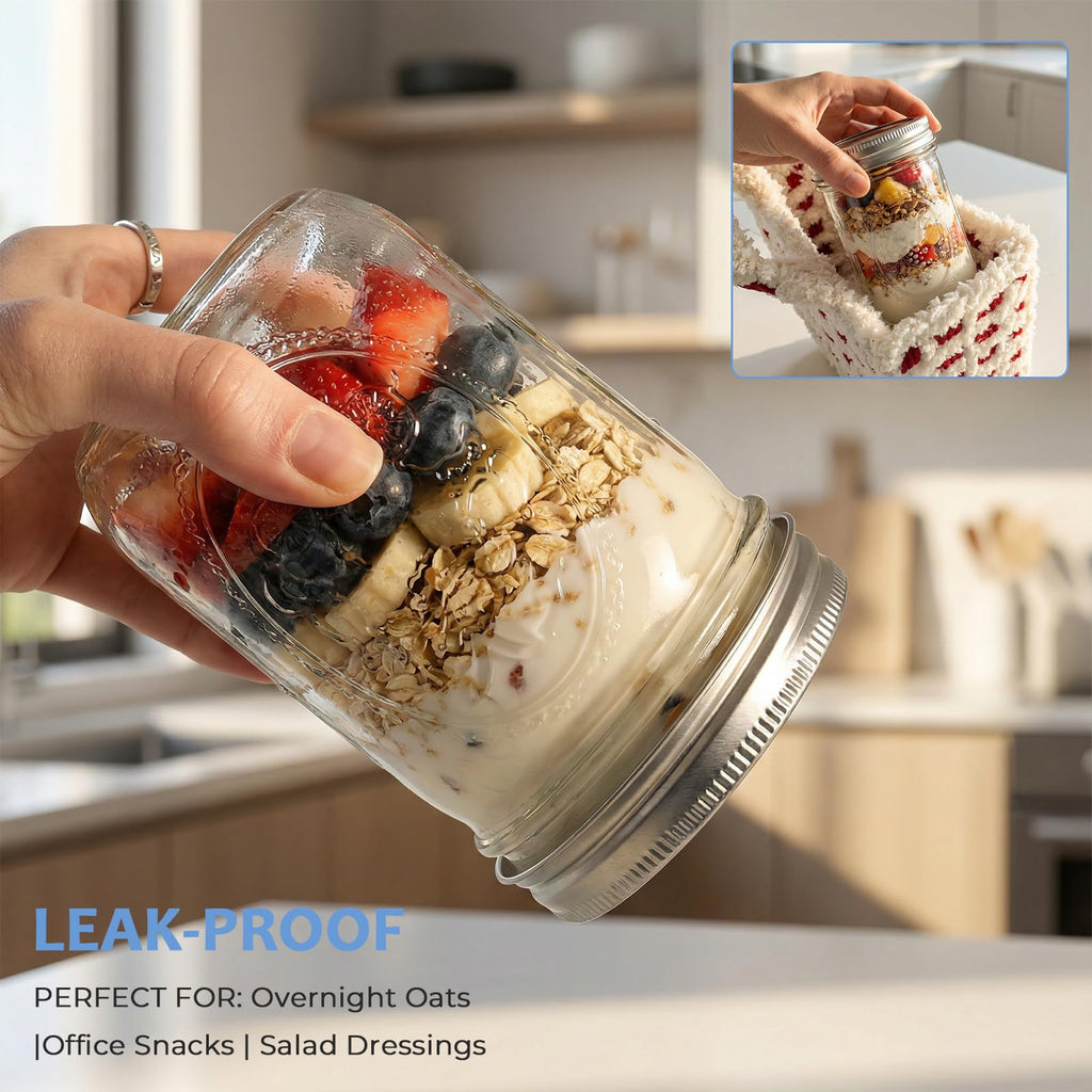 16oz 6-Pack Wide Mouth Glass Mason Jars with Airtight Lids E453