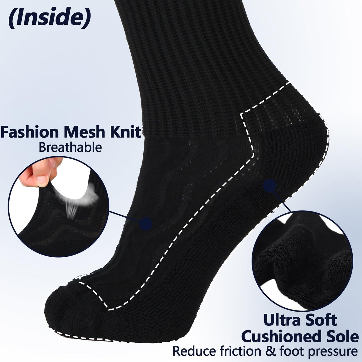 Bamboo Viscose Non-Binding Moisture Wicking Crew Socks With Seamless Toe G114