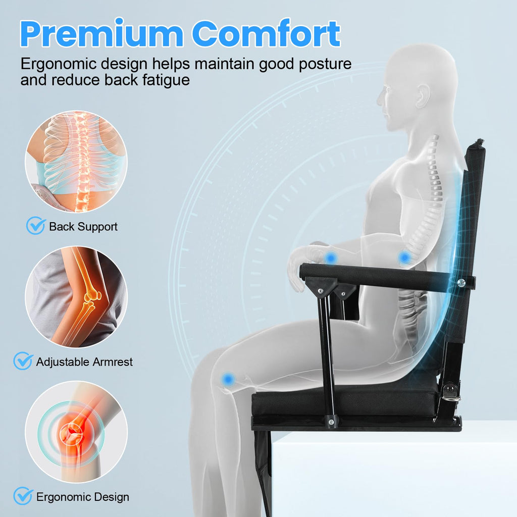 2 Pcs Black Folding Stadium Seats with Back Support and Cup Holder P86205