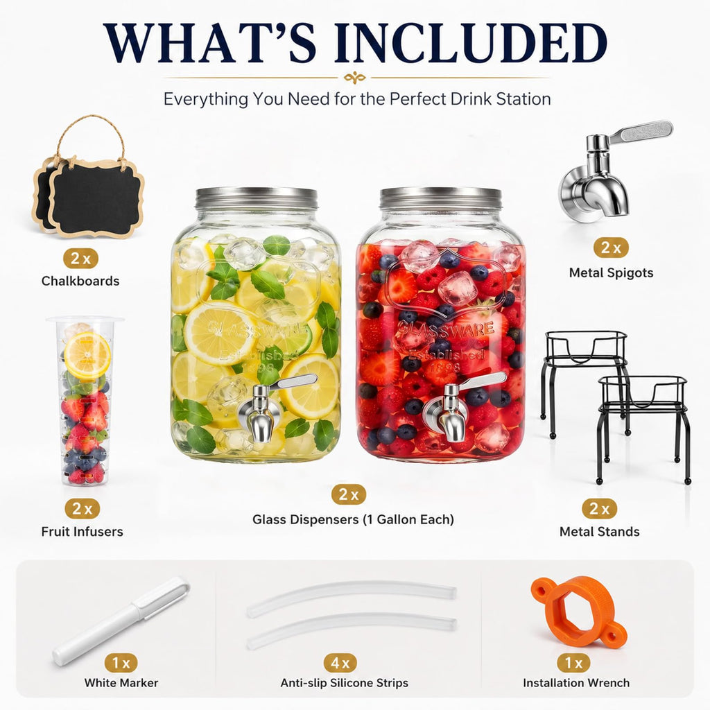 1 Gallon Glass Drink Dispensers with Spigot O6978