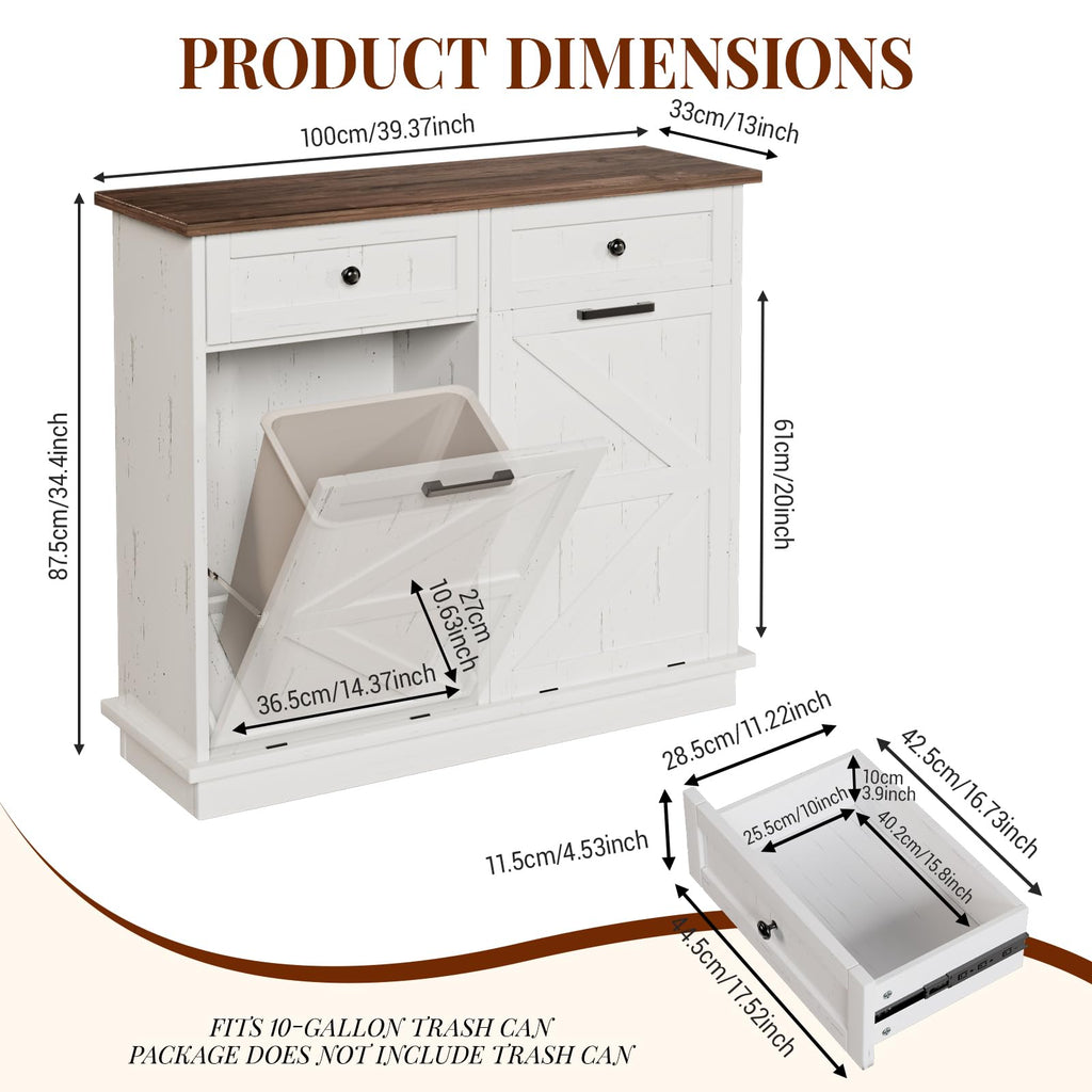 White Tilt-Out Trash Can Cabinet I4289