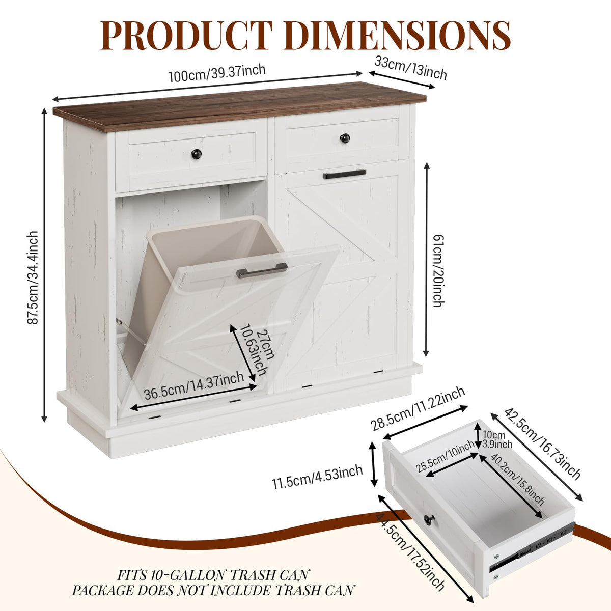 White Tilt-Out Trash Can Cabinet I4289