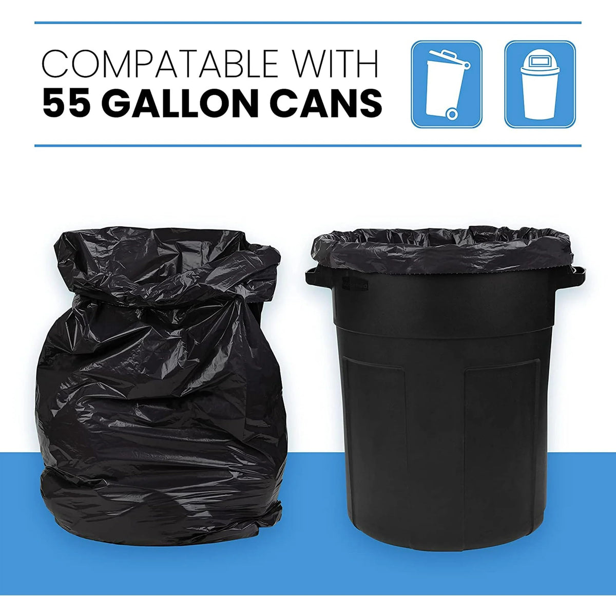 55 Gallon Heavy Duty Trash Bags, 50 Ct, Black, 1.2 Mil V749335
