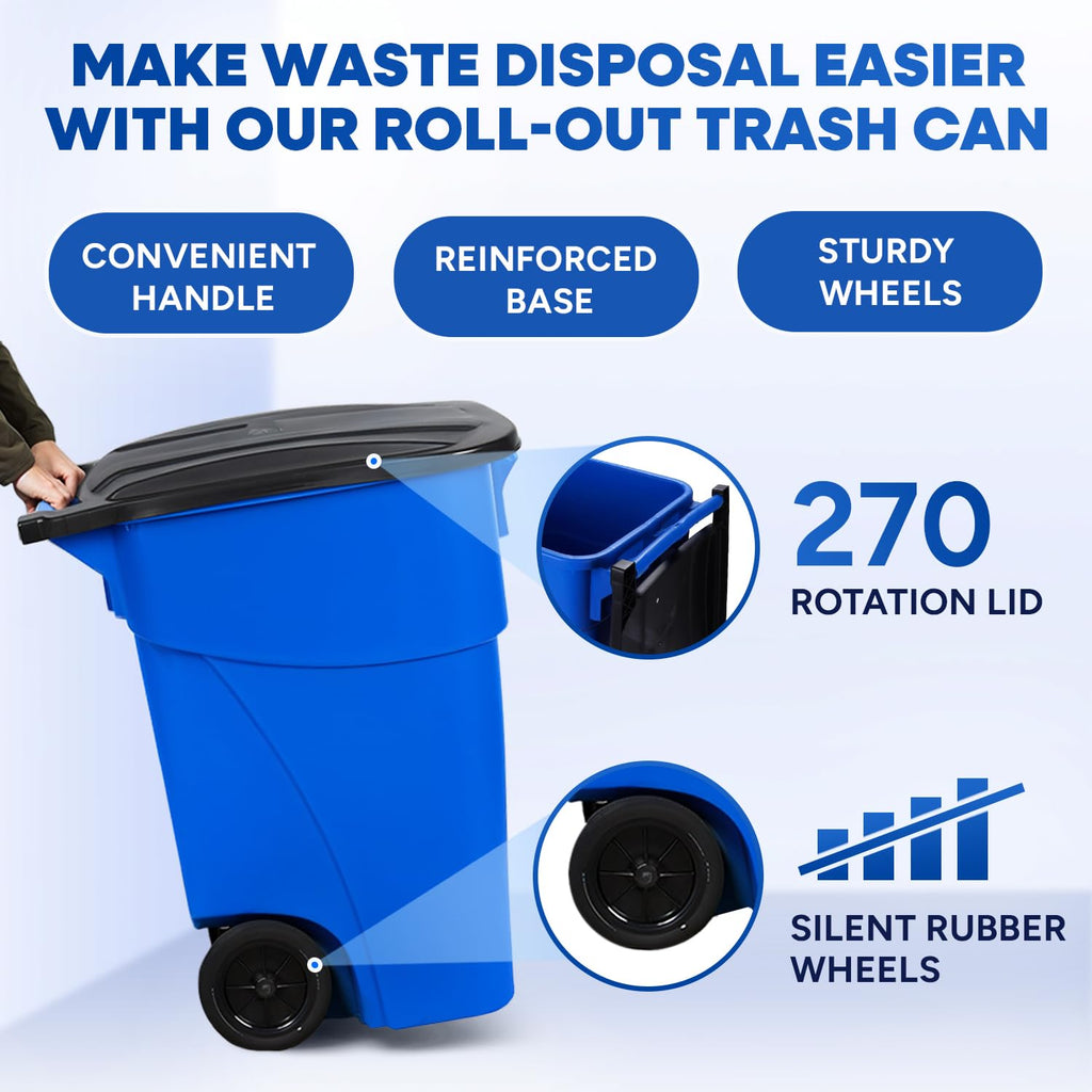 50 Gallon Blue Plastic Trash Can with Lid and Wheels G251