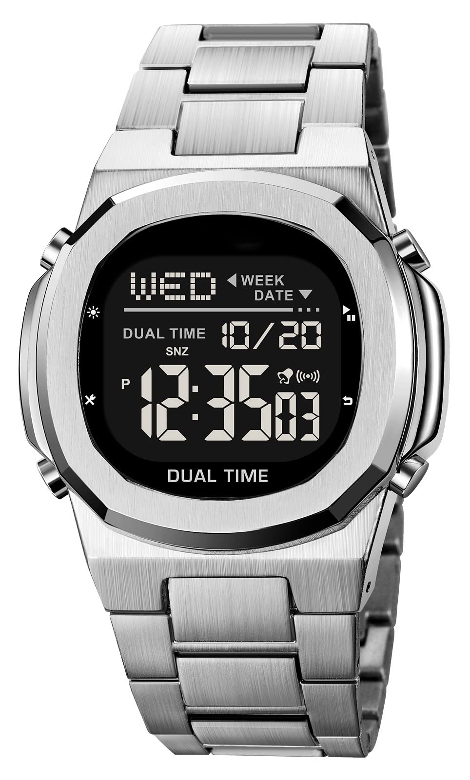 Men's Multifunctional Electronic Outdoor Sports Watch EL Light Large Digital Display Stainless Steel E860