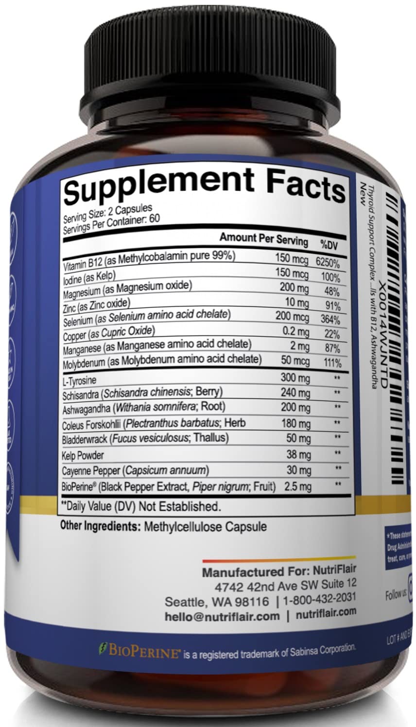 Thyroid Support Complex with Iodine, B12 & Ashwagandha, 120 Caps S997