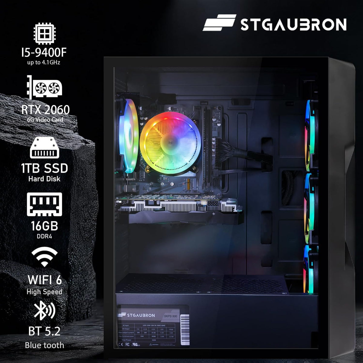 RGB PC Bundle with 24 inch FHD LED Monitor, Intel Core i5, GeForce RTX 2060, 16GB DDR4, 1TB SSD N905