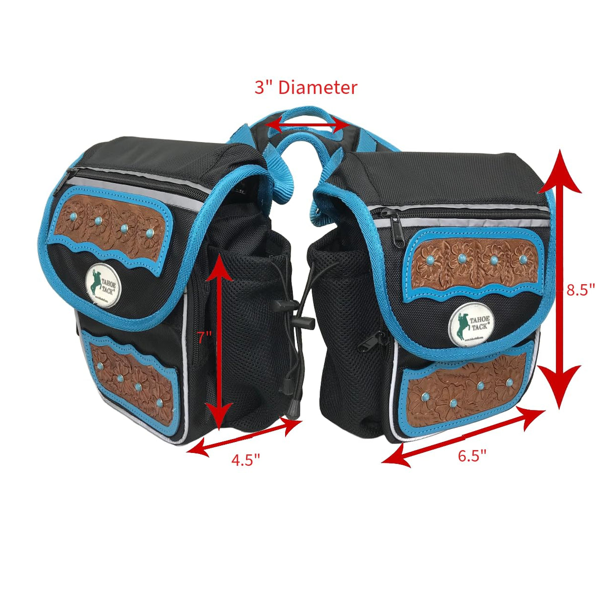Turquoise Flower 1680D Nylon Western Horn Storage Bag with Hand Tooled Leather Accents E4331
