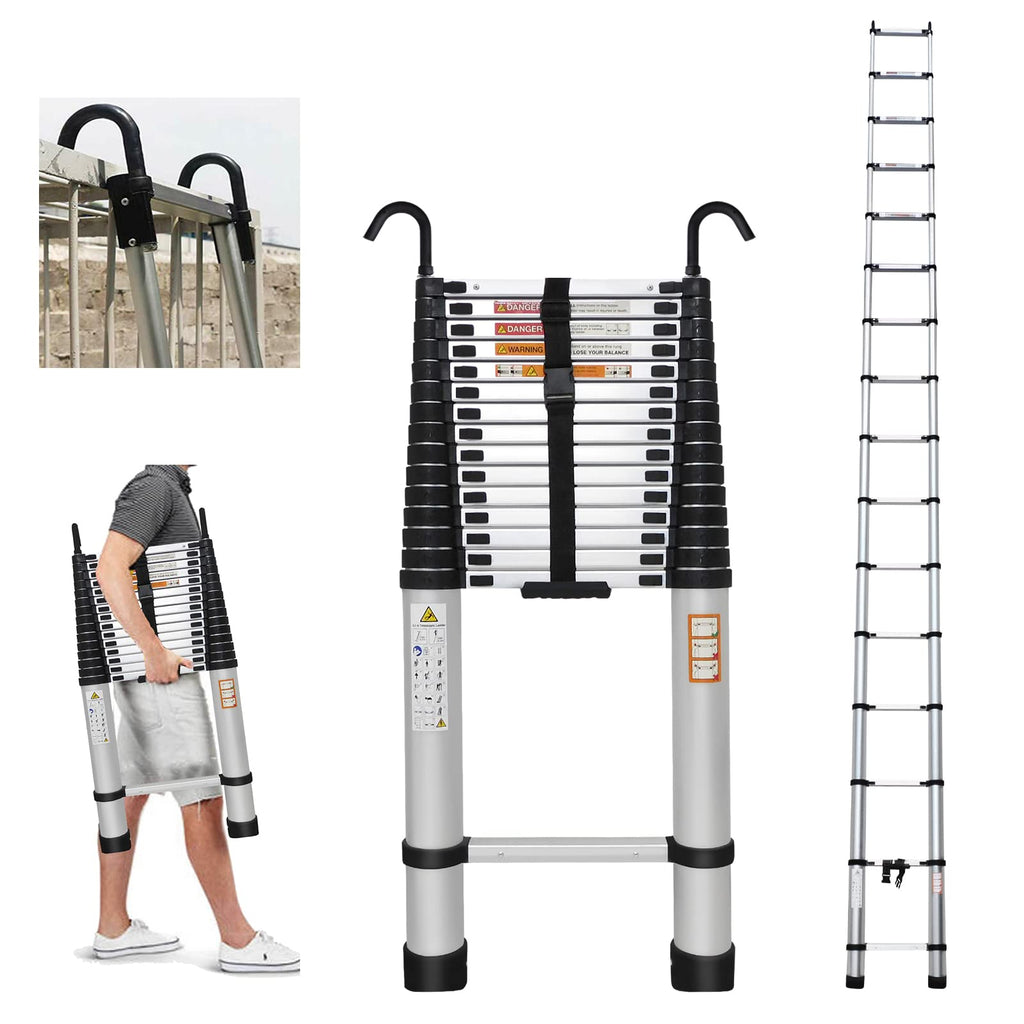 20FT Aluminum Telescoping Ladder with Roof Hooks, 330lbs Capacity S753600