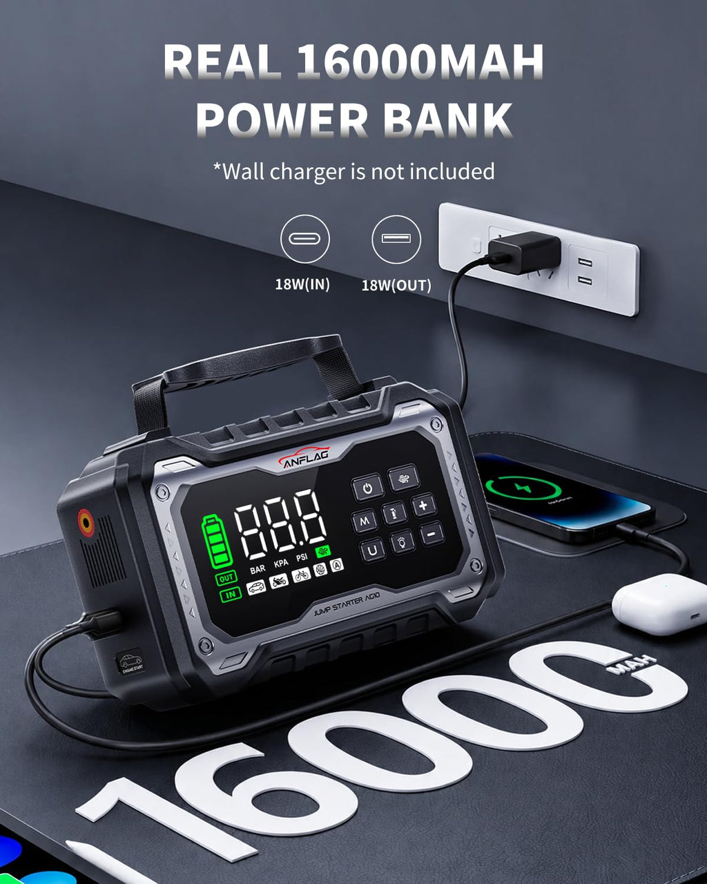 Car Battery Jump Starter with Air Compressor 8000A Portable Booster Pack 160PSI Tire Inflator M96859