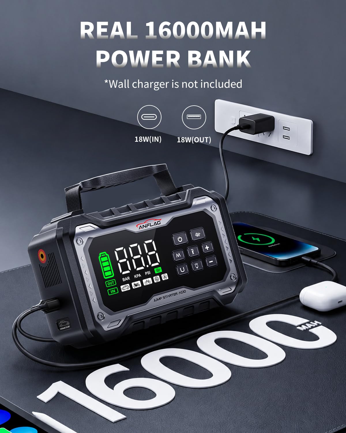 Car Battery Jump Starter with Air Compressor 8000A Portable Booster Pack 160PSI Tire Inflator M96859