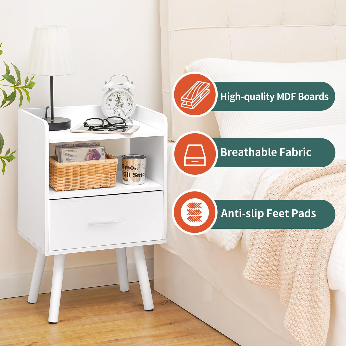 Modern Nightstand with Drawer and Open Storage Shelf I854
