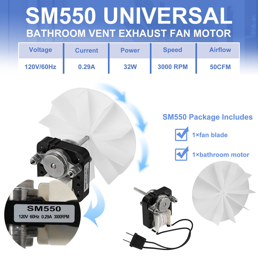 Bathroom Exhaust Fan Motor Replacement Kit 50CFM 120V B512835