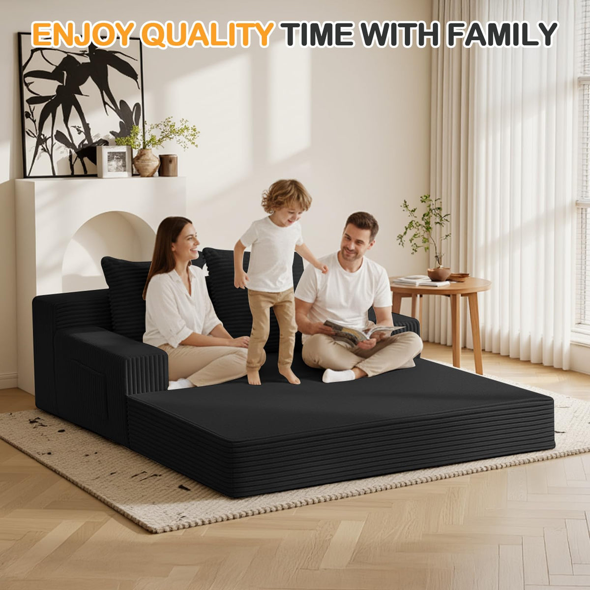 Convertible Folding Floor Futon Sleeper Sofa Bed with 2 Pillows I155630