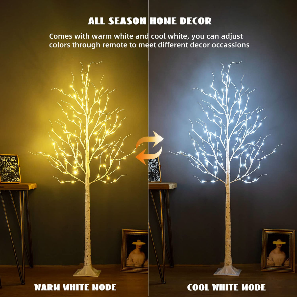 6ft 96LED Lighted Artificial Birch Tree with 9 Modes Timer Z676