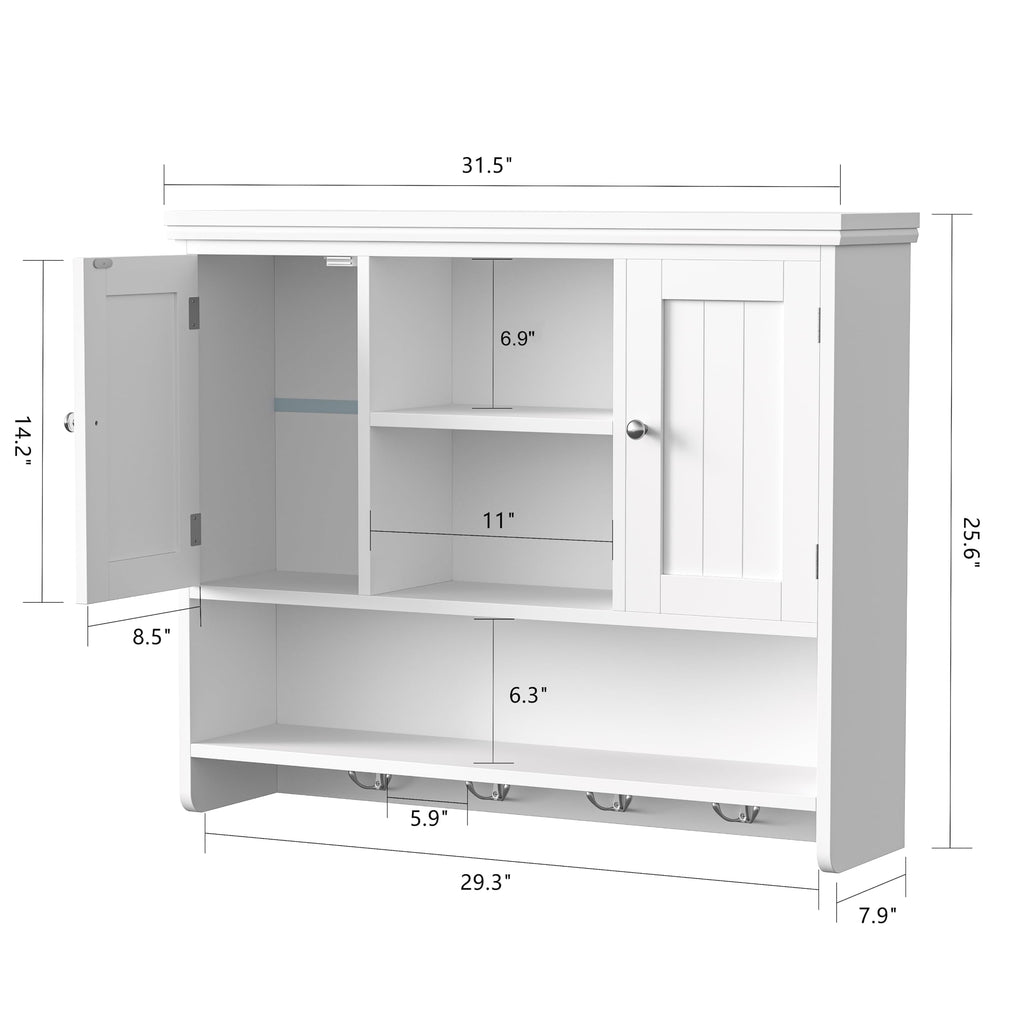 31.5"W 3-Tier Wall Mounted Bathroom Cabinet with Hooks O538565