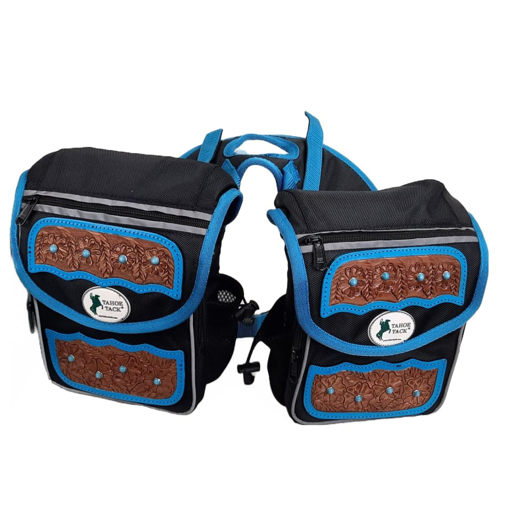Turquoise Flower 1680D Nylon Western Horn Storage Bag with Hand Tooled Leather Accents E4331