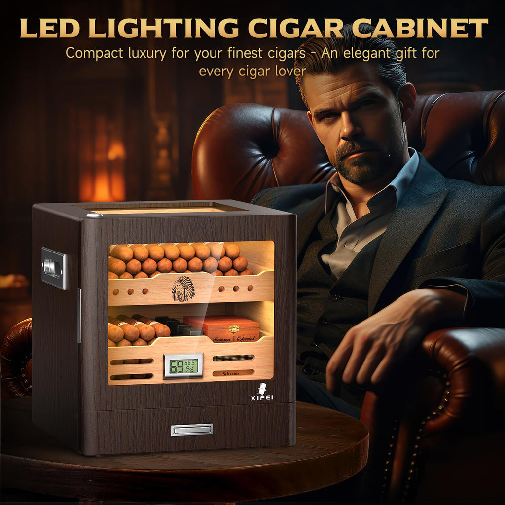 Cigar Humidor Cabinet with Digital Hygrometer and 2 Humidifiers Q86449