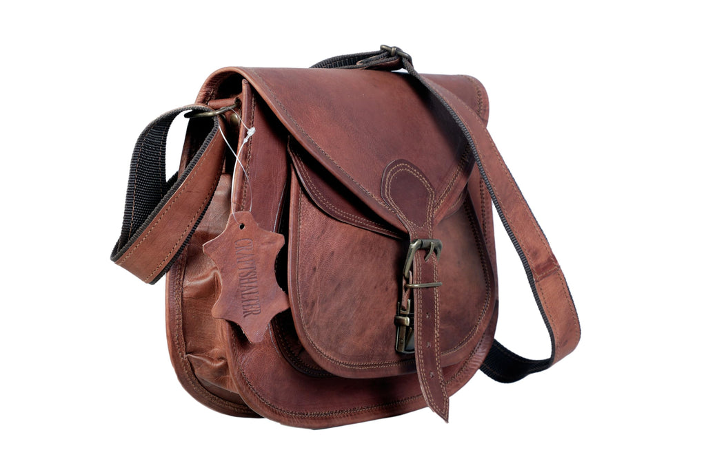 Brown Leather Crossbody Satchel with Adjustable Strap I14297