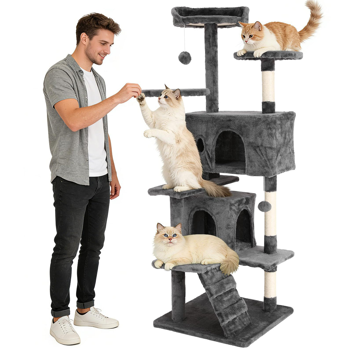 70 Inches Navy Blue Cat Tree U946693