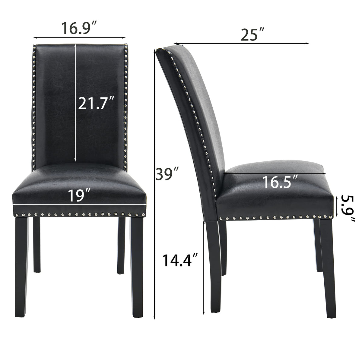 Black Faux Leather Dining Chairs Set of 4 with Wood Legs B62537