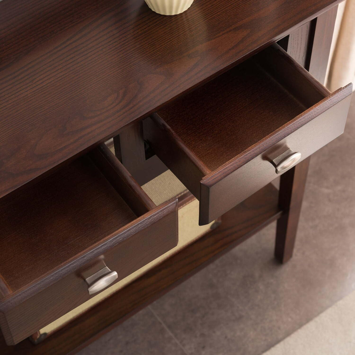 Slim Hallway Console Table with Two Drawers and Storage Shelf E977