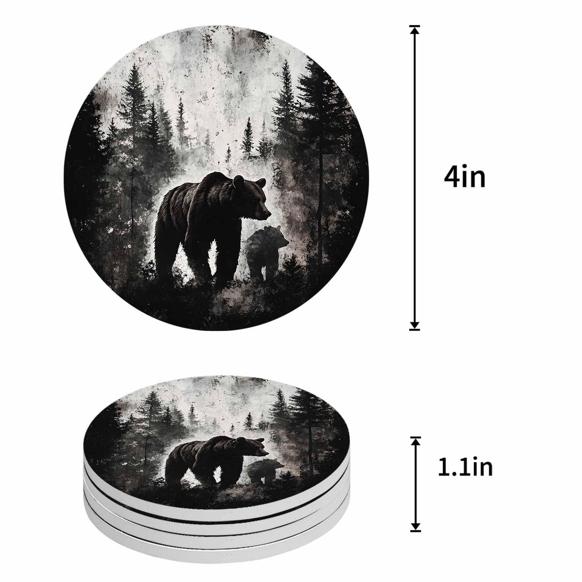 Black Bear Ceramic Coasters Set of 6 Y227