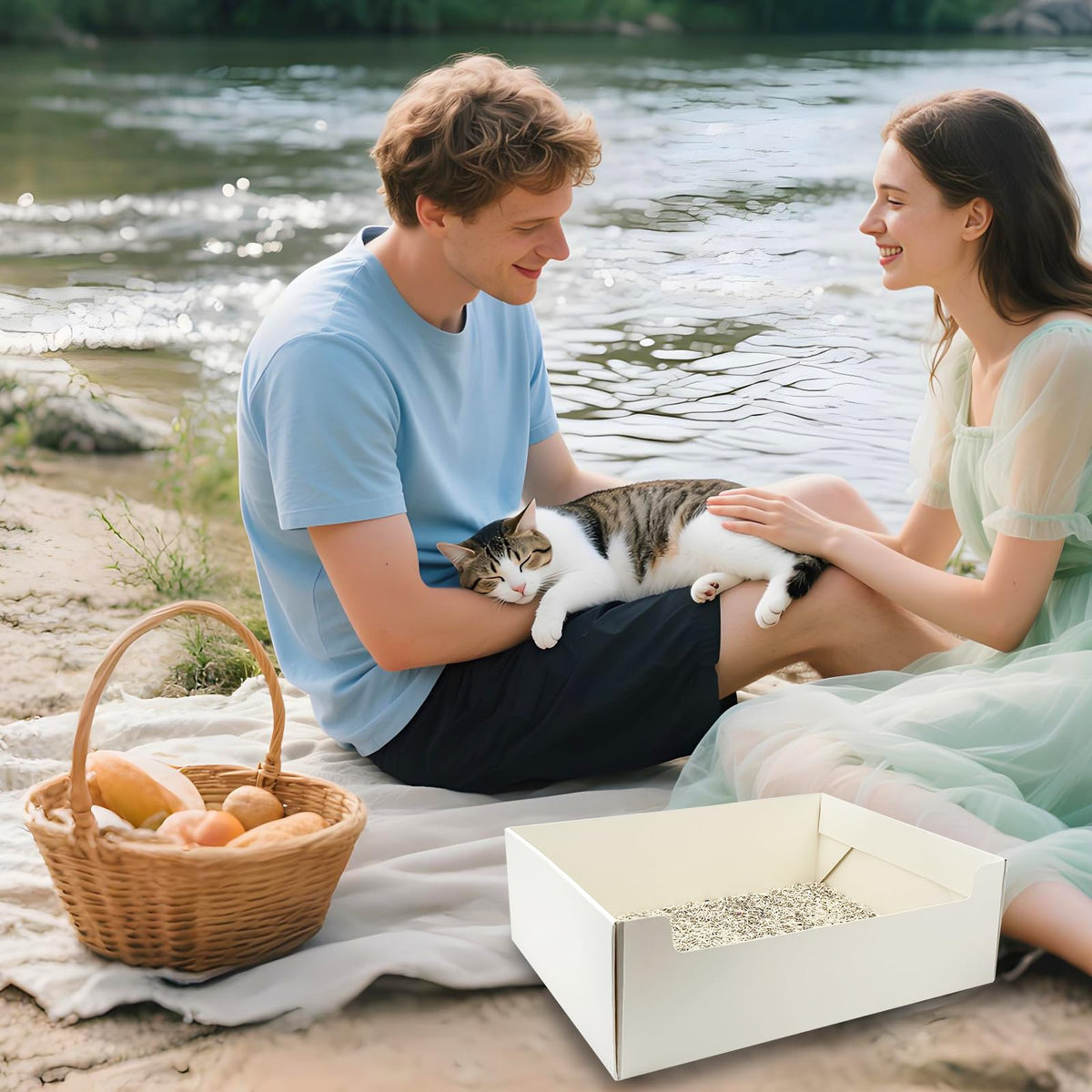 8 Pack White Foldable Disposable Litter Boxes with Scoop G70625
