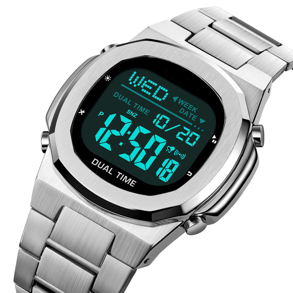 Men's Multifunctional Electronic Outdoor Sports Watch EL Light Large Digital Display Stainless Steel E860