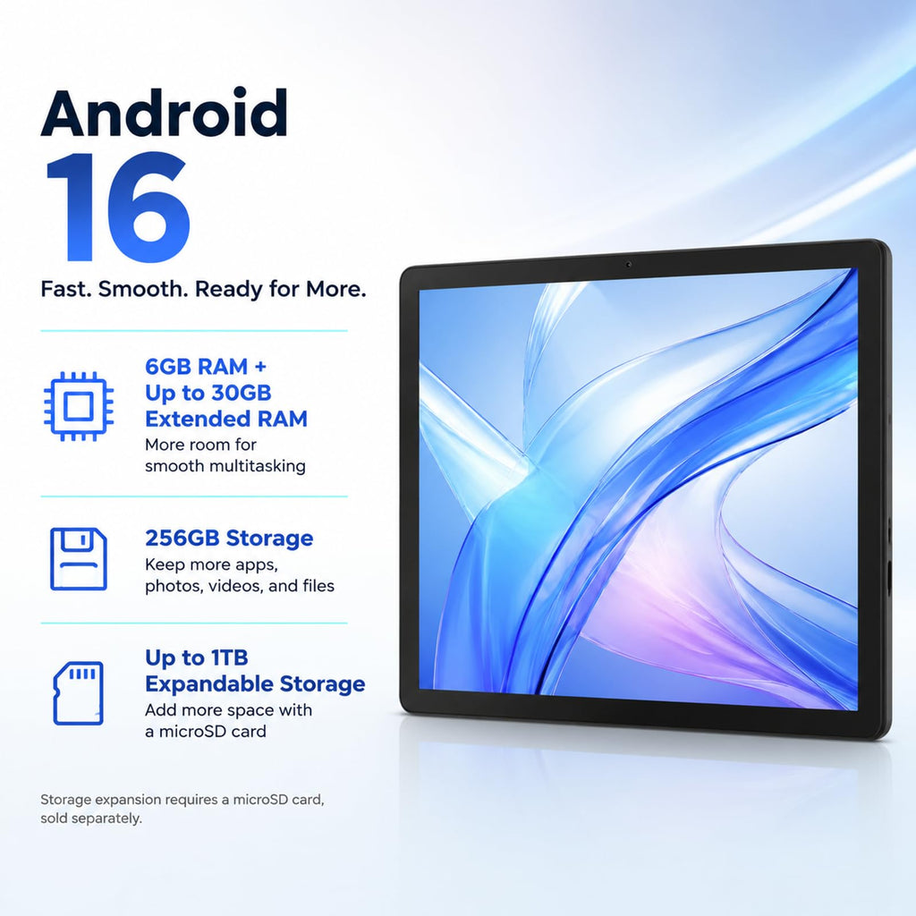 10.1 Inch Android 16 Tablet with 36GB RAM 256GB ROM S5015