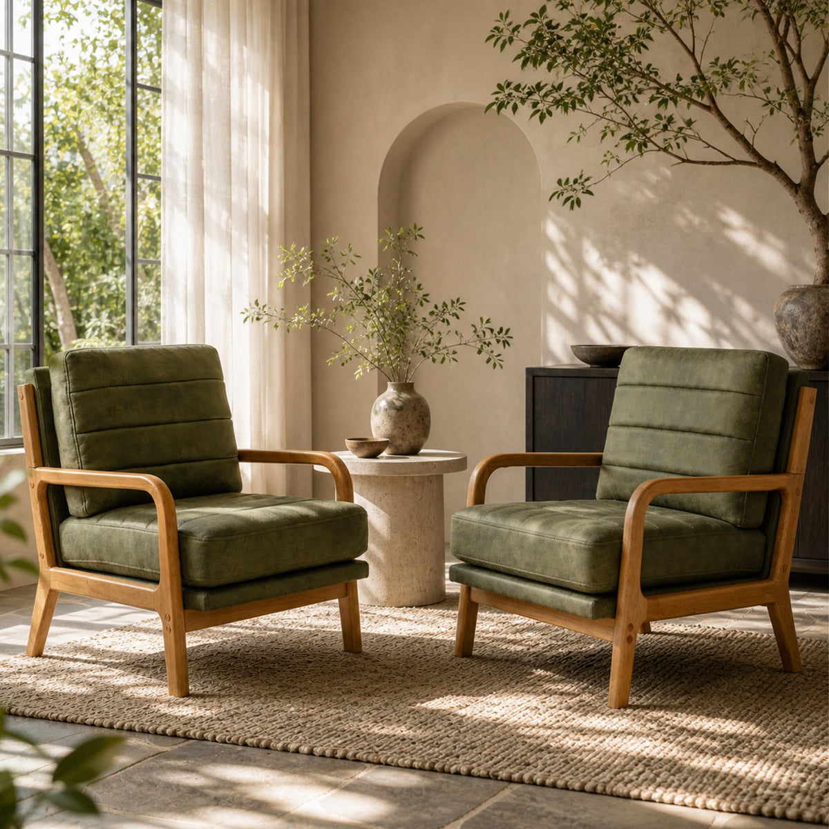 Mid-Century Modern Accent Chair Set of 2 Green H848