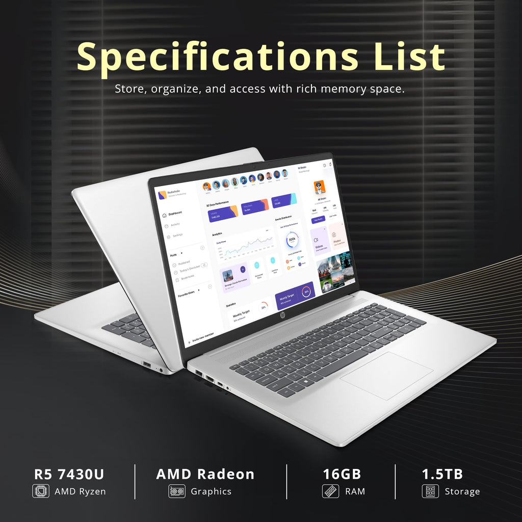 17.3" HD+ Touchscreen Laptop, AMD Ryzen 5, 16GB RAM, 1.5TB Storage, Silver B659615