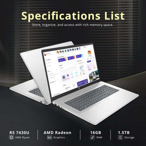17.3" HD+ Touchscreen Laptop, AMD Ryzen 5, 16GB RAM, 1.5TB Storage, Silver B659615
