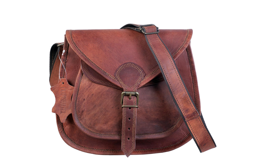 Brown Leather Crossbody Satchel with Adjustable Strap I14297