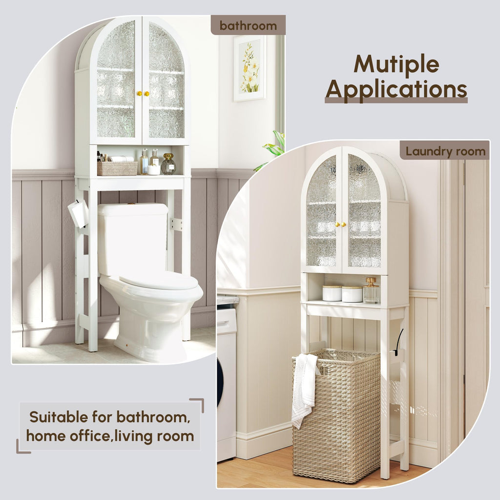 White Over The Toilet Storage Cabinet with Acrylic Doors and Adjustable Shelf I1180