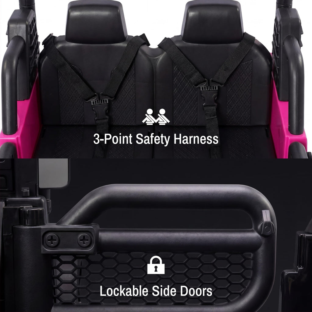 24V 2 Seater Ride On Car with Remote Control, 3 Speed Settings, All-Terrain Tires, LED Lights & Bluetooth Music, Up to 132 lbs, Pink L7632