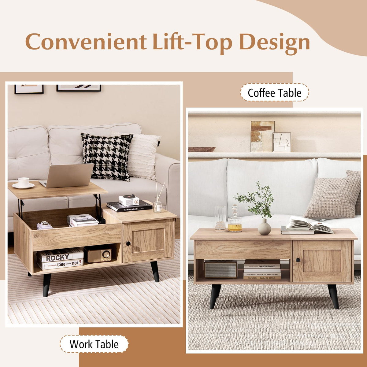 Lift Top Coffee Table with Storage and Hidden Compartment Z489