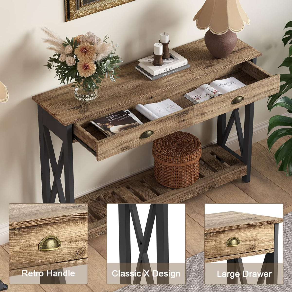 Farmhouse Console Table with Drawer Q533