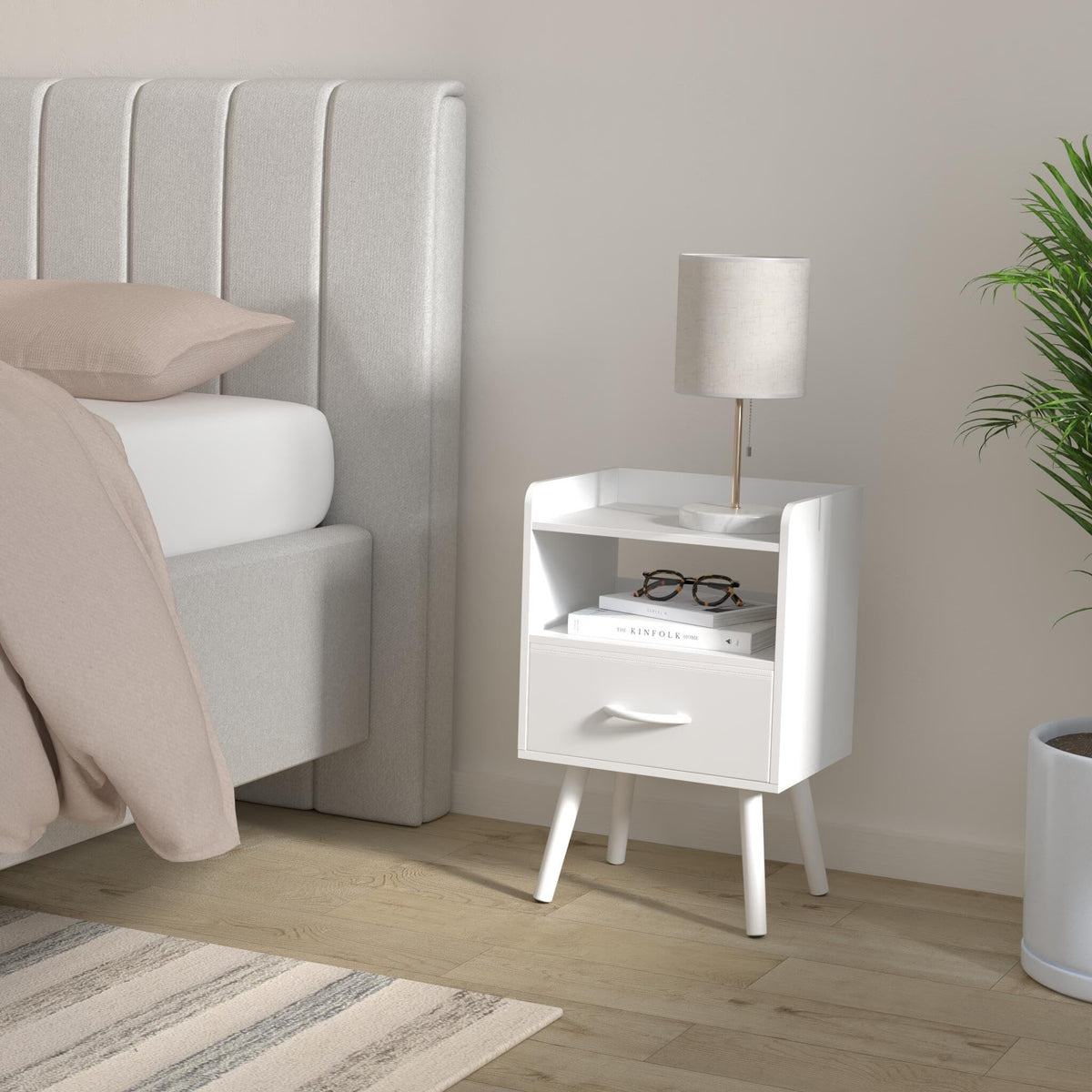 Modern Nightstand with Drawer and Open Storage Shelf I854