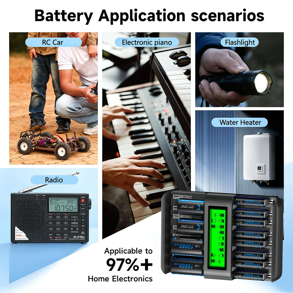 16 Bay AA AAA C D NiMH Battery Charger with LCD Display P304
