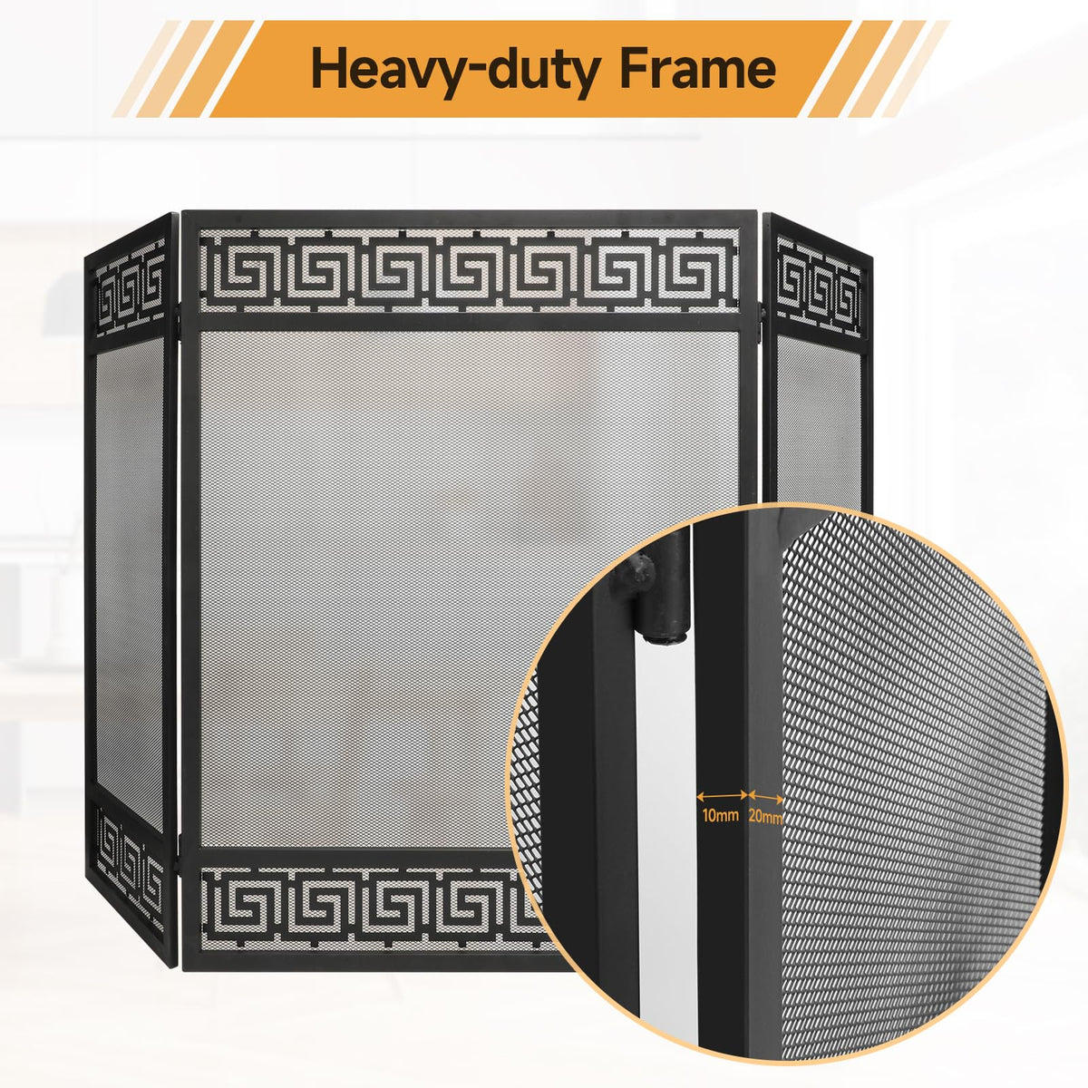 50"x32" 3 Panel Steel Fireplace Screen B533