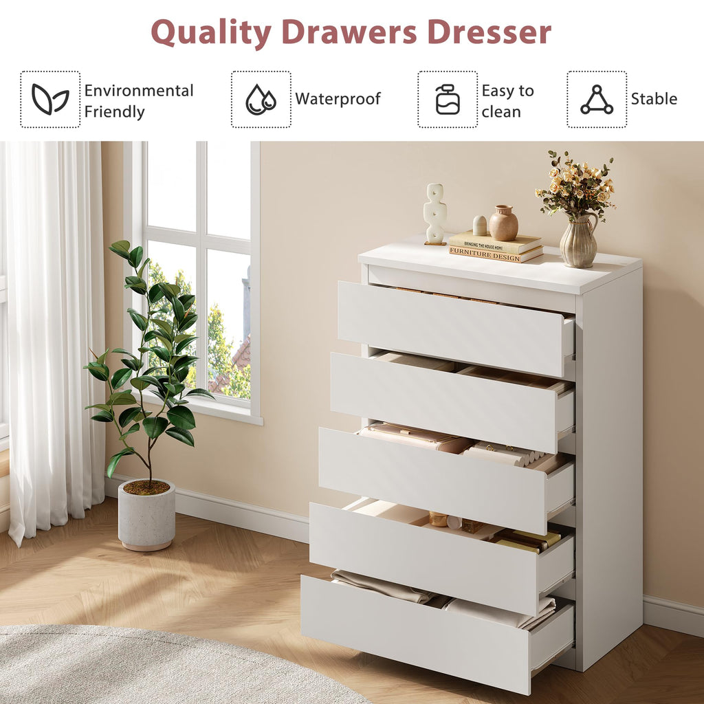 White 5 Drawer Dresser Chest of Drawers N4272