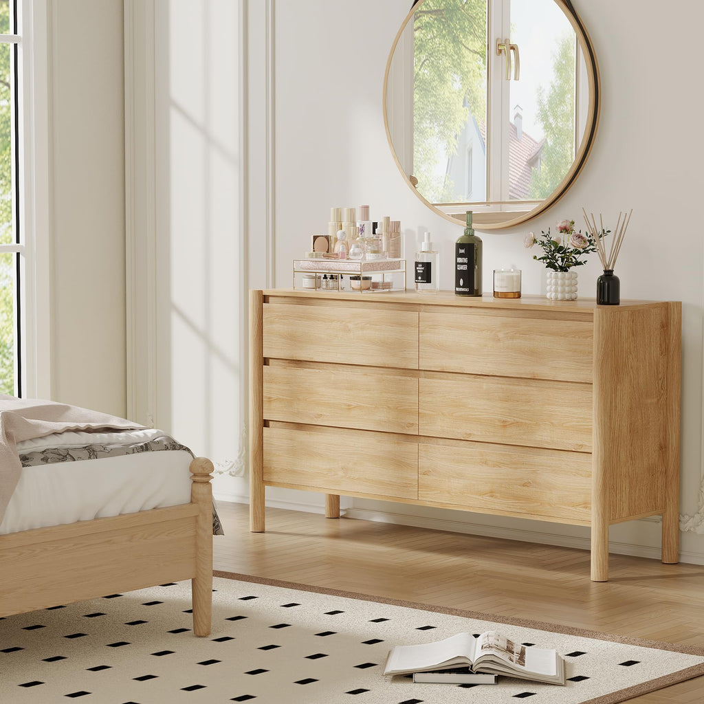 Oak 6 Drawer Dresser with Solid Wood Legs K633