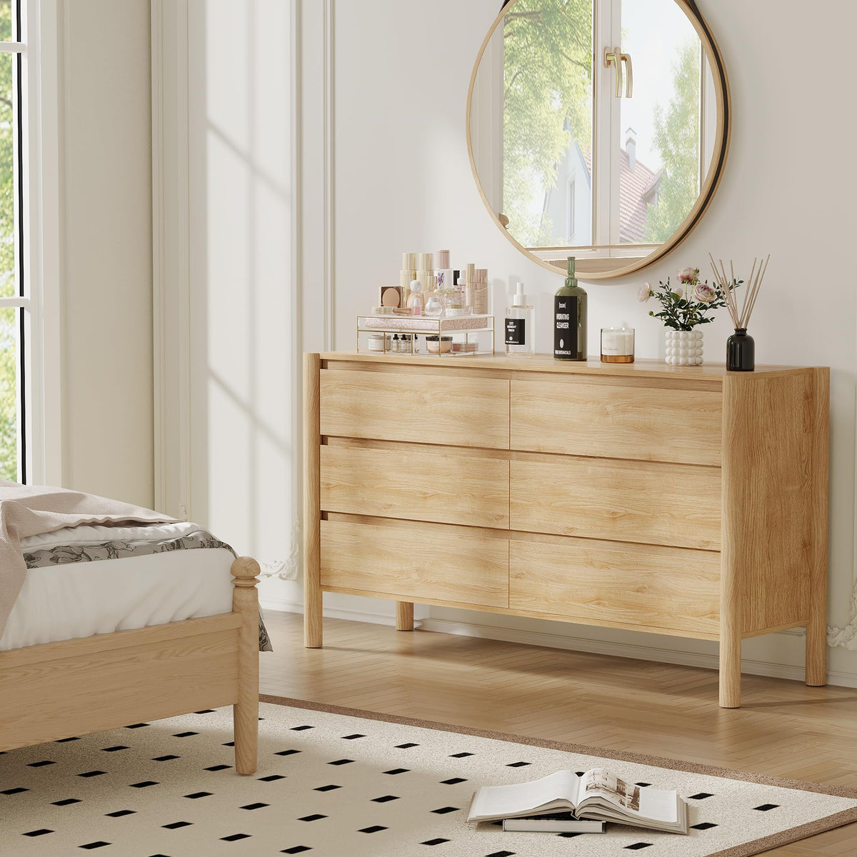 Oak 6 Drawer Dresser with Solid Wood Legs K633