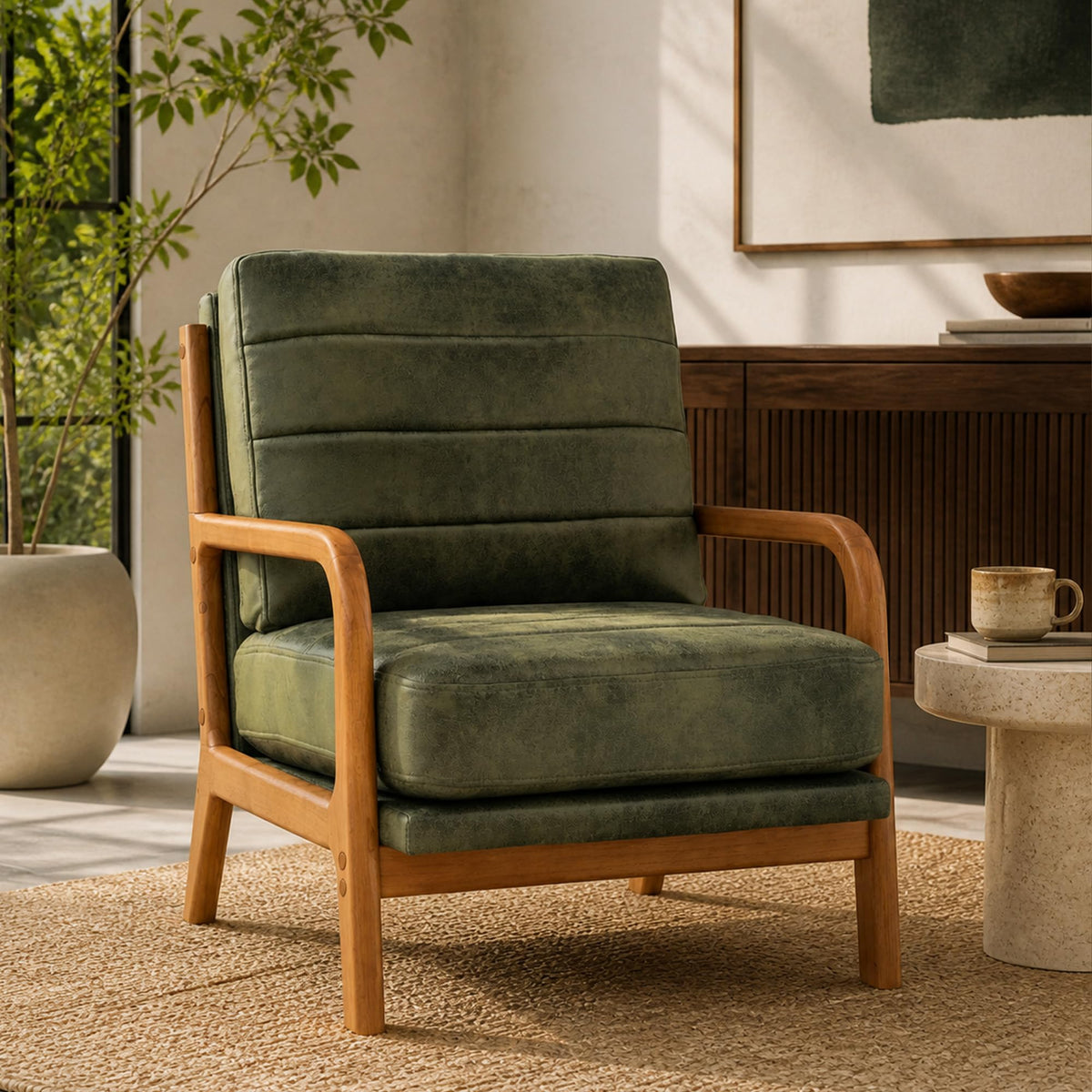 Mid-Century Modern Accent Chair Set of 2 Green H848